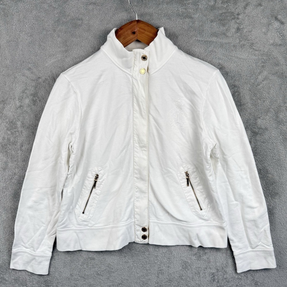 Lauren Ralph Lauren Jacket Womens PL White Cotton Embroidered Sporty Preppy Zip